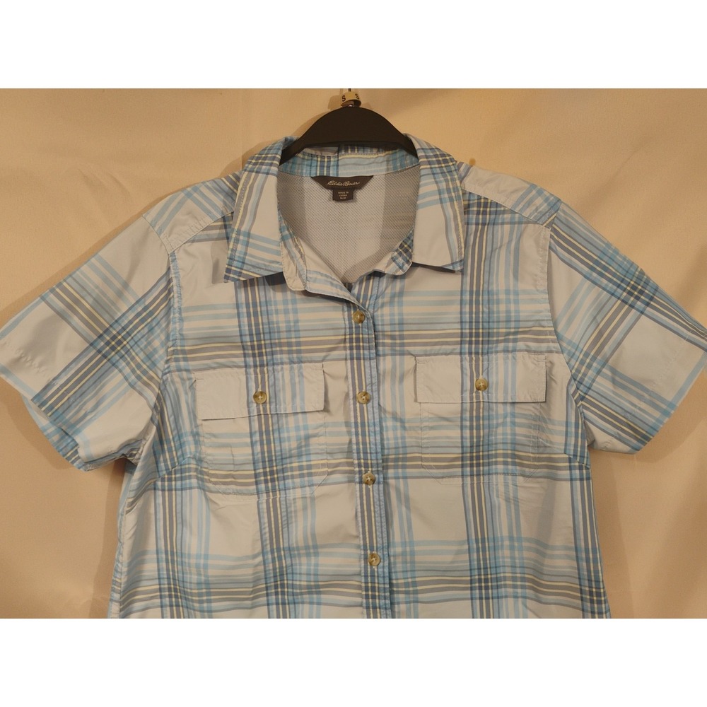 Eddie Bauer Shirt Womens Medium M Blue Plaid Adventurer Shirt Button Up Dry - Picture 2 of 11